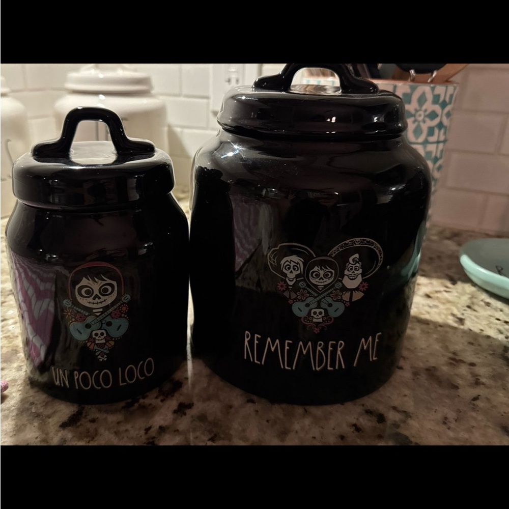 Rae Dunn Black Ceramic Jar Set with Day of the Dead Motif